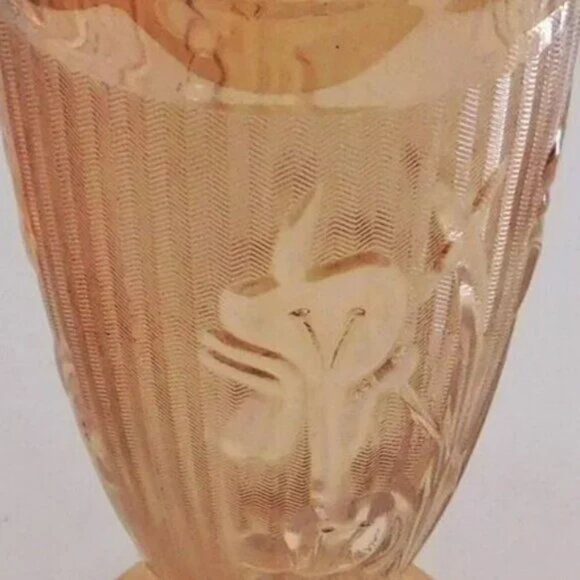 Vintage Marigold Carnival Glass Iris Herringbone Iridescent Footed Goblet Vase - Picture 2 of 5